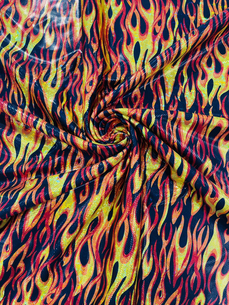 Holographic Flames Foil Printed Spandex Fabric (By The Yard)