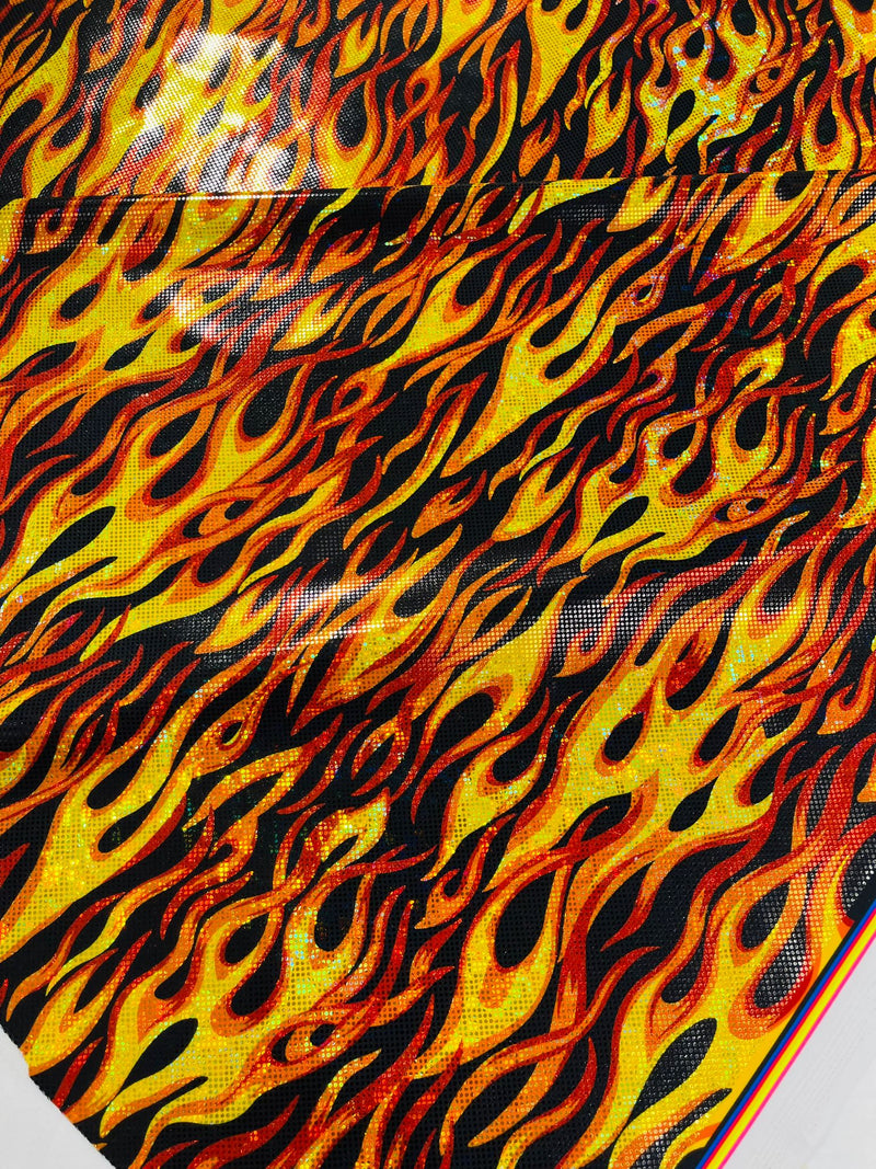 Holographic Flames Foil Printed Spandex Fabric (By The Yard)