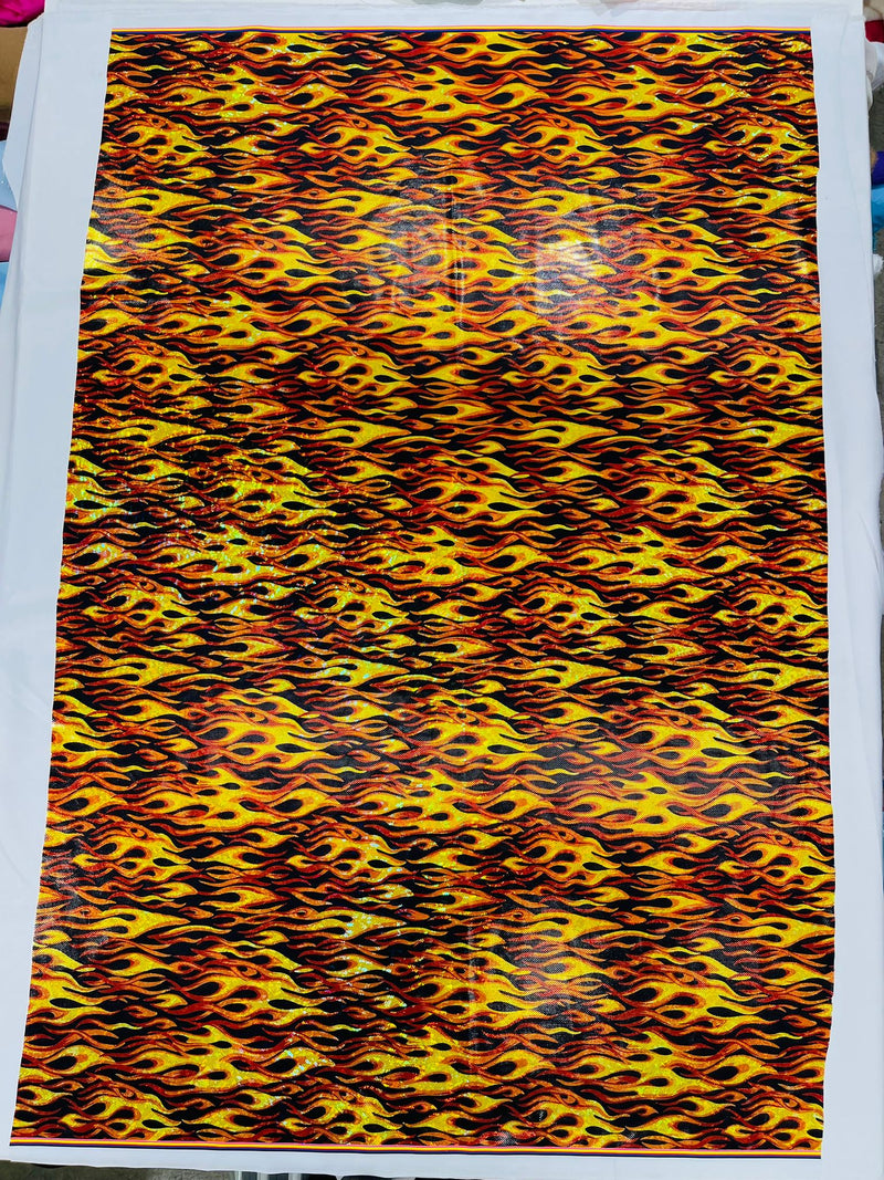 Holographic Flames Foil Printed Spandex Fabric (By The Yard)