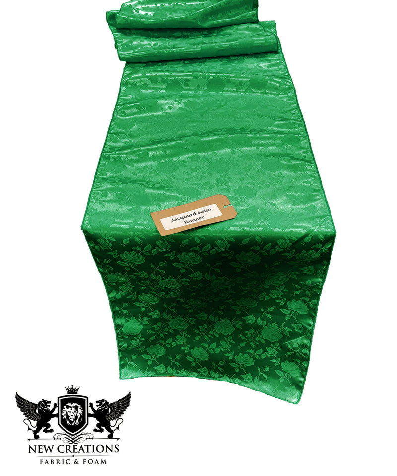 Flag Green - Jacquard Satin Roses Runner, Party Supply / Wedding / Decoration.