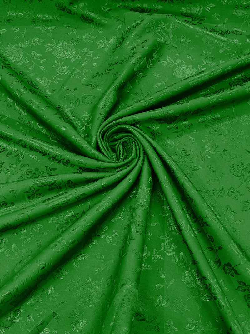 Flag Green - 60" Wide Polyester /Flowers Brocade Jacquard Satin Fabric/ SoldByTheYard.