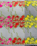 Roses Multi Color Floral Design Embroider On Mesh Lace Fabric (by the yard)