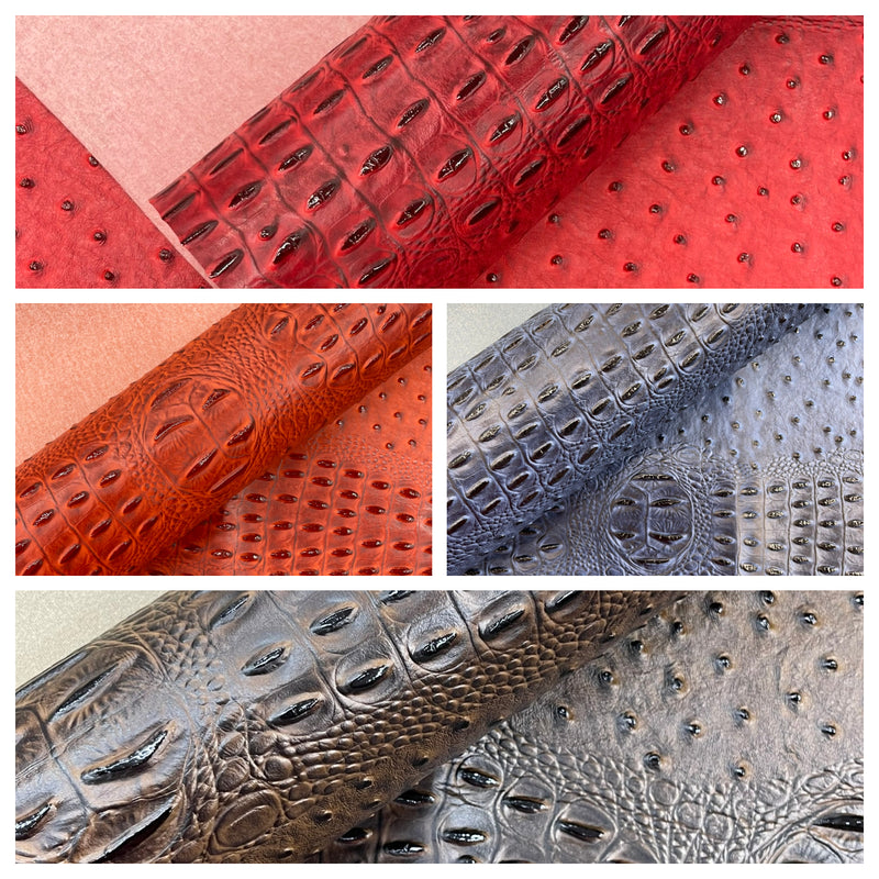 Gator Ostrich Embossed Vinyl Fabric  / 2 Tone Crocodile Ostrich Vinyl Leather 54" Wide
