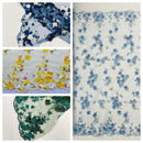 Multi color 3d floral Daisy design embroider with pearls in a mesh lace fabric -sold by the yard.