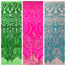 ROYALTY SEQUIN DAMASK ON STRETCH MESH FABRIC (By The Yard)