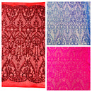 HEART DAMASK SEQUIN STRETCH MESH FABRIC (By The Yard)
