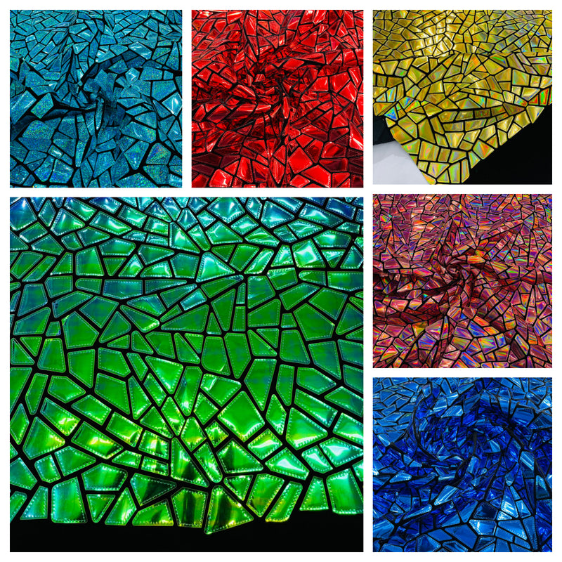 Broken Glass Sequin Design/Geometric/ On Black Stretch Velvet Fabric Sold By The Yard.