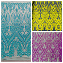 BIG DAMASK SEQUIN ON STRETCH MESH FABRIC (By The Yard)