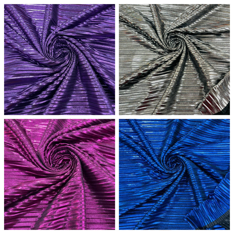 Metallic Accordion Pleated Polyester Fabric/Stretch Fabric/Light Weight/ 58 Inches Wide.