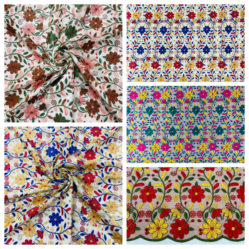 Oaxaca multi color Mexican Sarape floral design embroider mesh lace-sold by the yard.