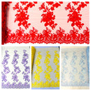 Scarlet 3d floral design embroider with pearls in a mesh lace-sold by the yard.