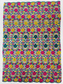 Oaxaca multi color Mexican Sarape floral design embroider mesh lace-sold by the yard.