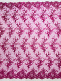 Corded embroider flowers on a mesh lace fabric-prom-sold by the yard.