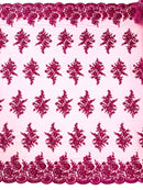 Floral corded embroider with sequins on a mesh lace fabric-prom-sold by the yard.