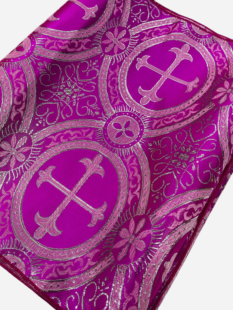 Religious Brocade Runner Tablecloth | Liturgical Fabric | Runner Ecclesiastical Jacquard | Church | Vestment-Cross Brocade.