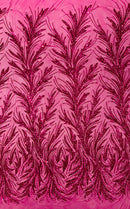Feather Wing Shiny Sequin Design on a 4 Way Stretch mesh Fabric-Prom-Sold by The Yard.