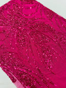 Feather damask shiny sequin design on a 4 way stretch mesh Fabric-sold by The yard.