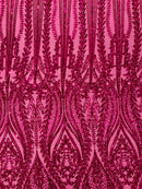 Damask design with sequins embroider on a 4 way stretch mesh fabric (By The Yard)