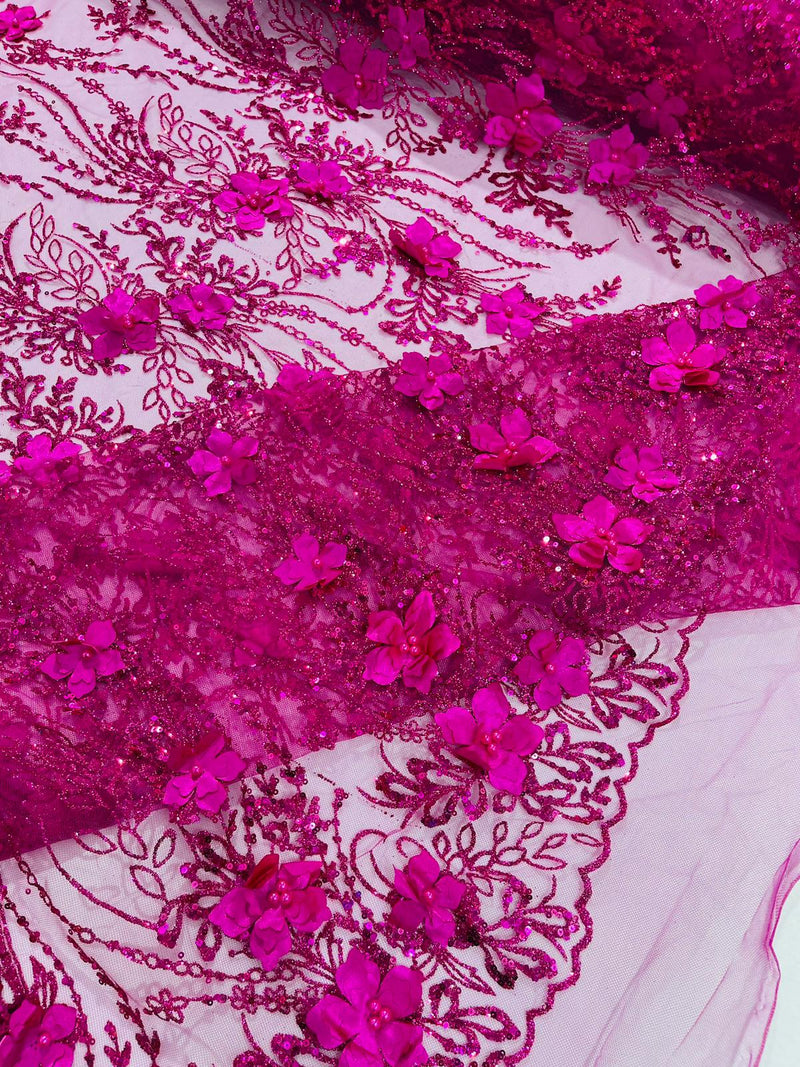 3d Luxury satin flower glitter sequin fabric/prom fabric/wedding lace/costume/apparel.