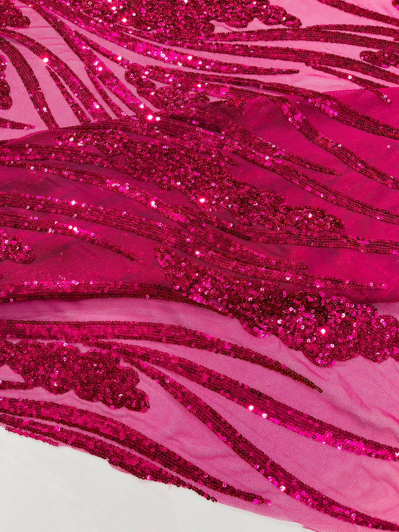 Feather damask shiny sequin design on a 4 way stretch mesh Fabric-sold by The yard.