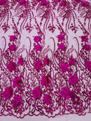 3d Luxury satin flower glitter sequin fabric/prom fabric/wedding lace/costume/apparel.