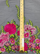 Roses Multi Color Floral Design Embroider On Mesh Lace Fabric (by the yard)