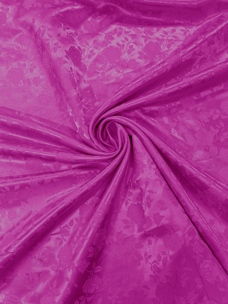 Fuchsia New Colors 60" Wide Polyester Roses/Flowers Brocade Jacquard Satin Fabric/Cosplay Costumes, Skirts, Table Linen/Sold By The Yard.