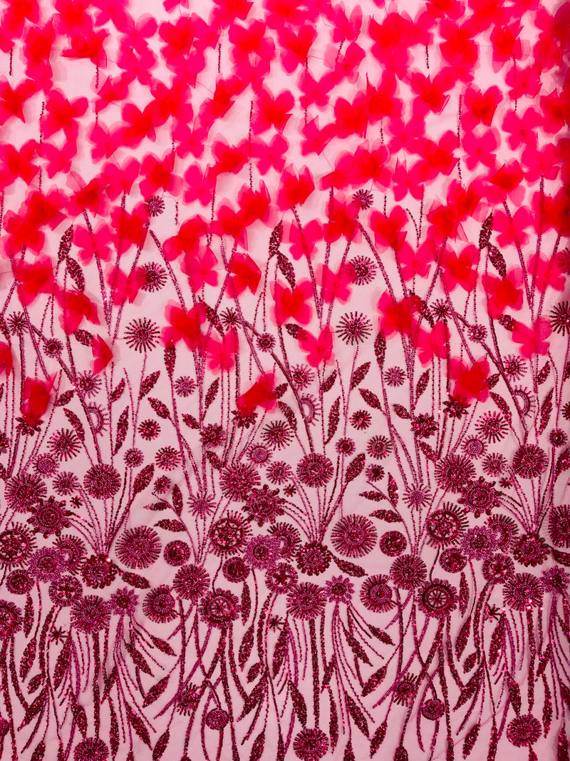 Luxury 3D Floral/Butterfly Beaded lace, by The Yard.