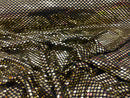 Gold Diamond Sequin On Black Metallic Lurex 2 Way Stretch Fabric- Sold By The Yard