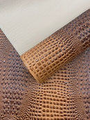 Glossy Two Tone Gator Fake Leather Upholstery, 3D Crocodile Skin Texture Faux Leather PVC Vinyl, 54" Wide