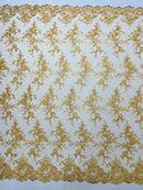 Corded embroider flowers on a mesh lace fabric-prom-sold by the yard.