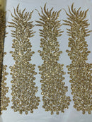 VEGAS BEADED FEATHER DESIGN ON MESH FABRIC (BY PANEL)