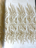 FEATHER BEADED LACE ON MESH FABRIC (By The Yard)