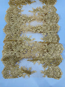 14"Wide Sequins Metallic Embroidered Lace on Mesh Fabric, Trim Lace, Table Runner. Sold By The Yard.