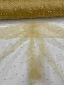 Pearl Glitter Studded Mesh, 2-Way Stretch Shimmer Mesh Fabric, Sold by the yard.