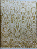 Modern Luxury Beaded Fabric Embroidered on a Mesh Lace, Sold by The Yard.