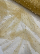 Pearl Glitter Studded Mesh, 2-Way Stretch Shimmer Mesh Fabric, Sold by the yard.