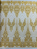 Royalty Damask Beaded Lace Luxury on Mesh, by The Yard.
