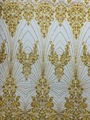 Royalty Damask Beaded Lace Luxury on Mesh, by The Yard.