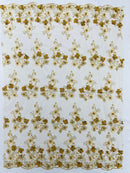 Multi Color 3D Floral Design Embroider with Pearls in a Mesh Lace Fabric -Sold by the yard.