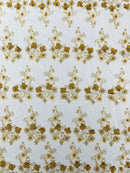 Multi Color 3D Floral Design Embroider with Pearls in a Mesh Lace Fabric -Sold by the yard.