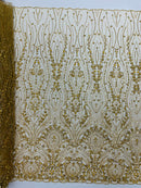 Modern Luxury Beaded Fabric Embroidered on a Mesh Lace, Sold by The Yard.