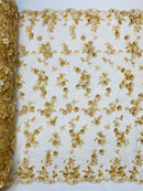 Multi color 3d floral Daisy design embroider with pearls in a mesh lace fabric -sold by the yard.