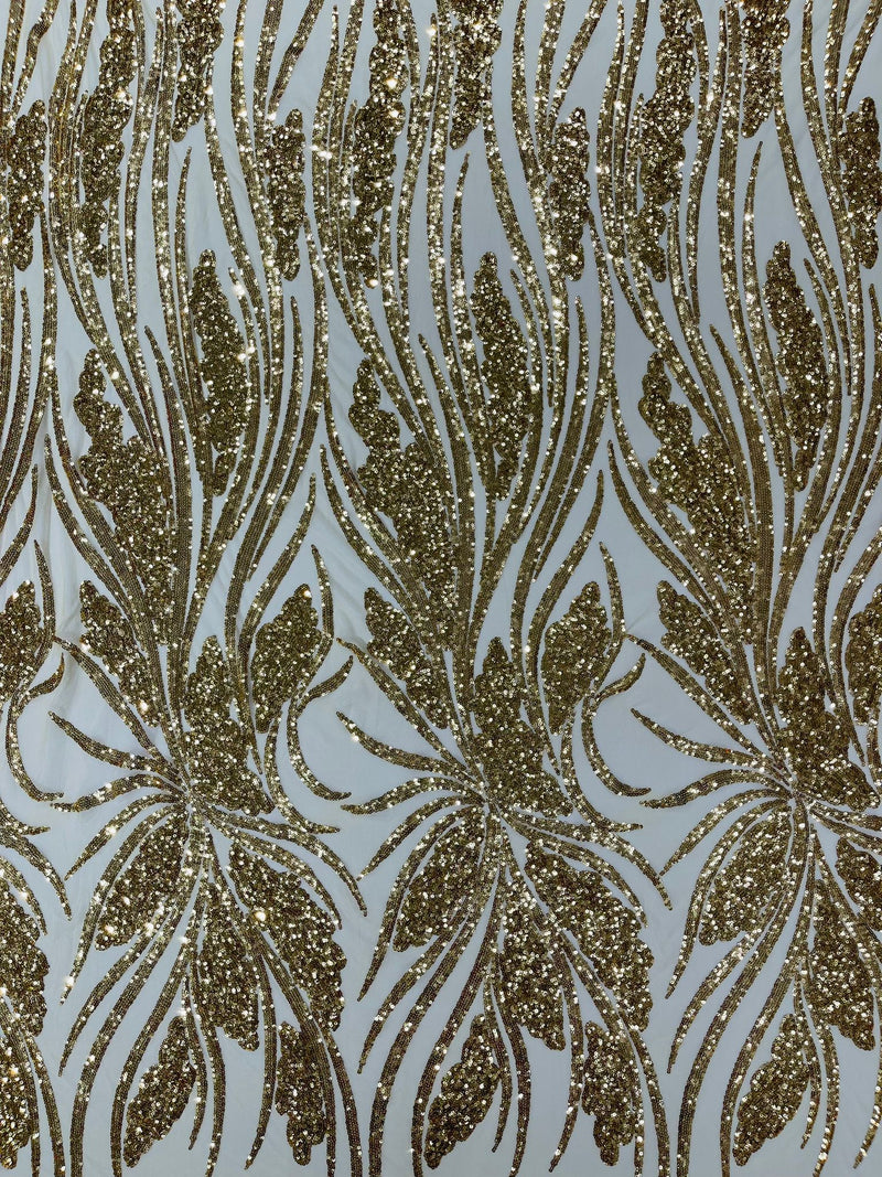 Feather damask shiny sequin design on a 4 way stretch mesh Fabric-sold by The yard.