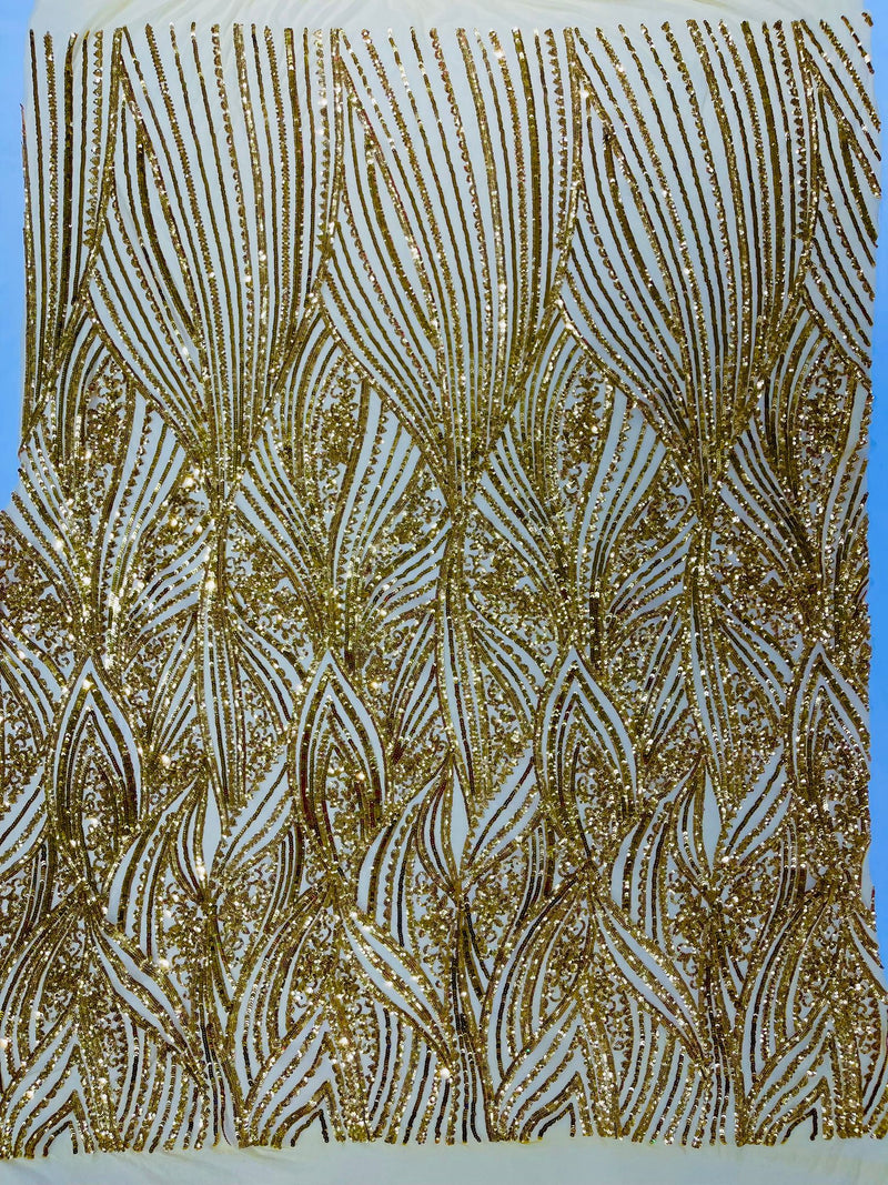 Geometric Feather wing shiny sequin design on a 4 way stretch mesh Fabric-old by the yard.