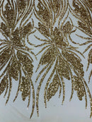 Feather damask shiny sequin design on a 4 way stretch mesh Fabric-sold by The yard.