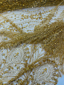 Modern Luxury Beaded Fabric Embroidered on a Mesh Lace, Sold by The Yard.