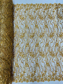 Vine Floral Beaded Lace/Sequin Embroider Lace Fabric - Sold By the Yard.