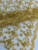 Corded Lace/ Butterfly Design Embroidered With Sequin on a Mesh Lace Fabric