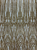 Damask design with sequins embroider on a 4 way stretch mesh fabric (By The Yard)